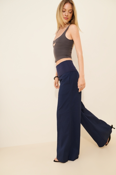 Linen-Blend Fold Over Waist Pants | Nuuly