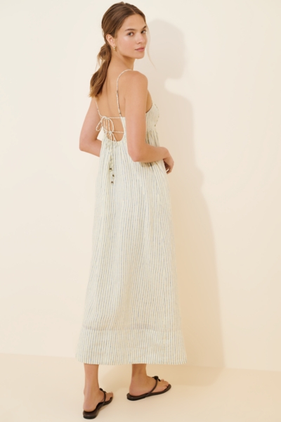 linen dress with tie back Daniella Linen Tie Back Sleeveless Midi Dress in Straw By DISSH