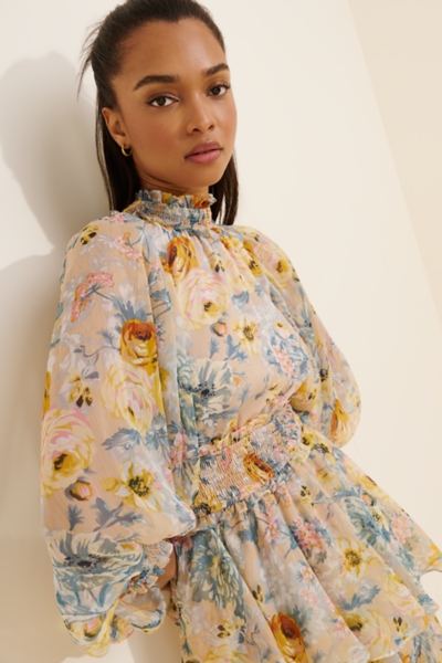 astrid floral mini dress Astrid Floral Beaded Strapless Mini Dress