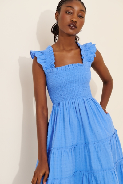ellie nap dress blue botanical Elegant Baby Blue Embroidered Midi Dress for Women main image 1