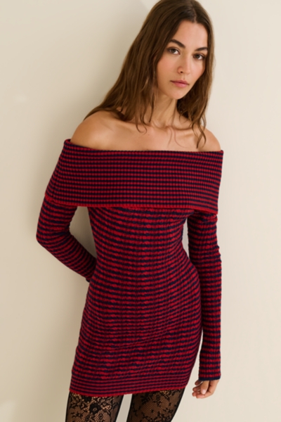 slash neck knit mini dress Off-Shoulder 20OFF-SALE
