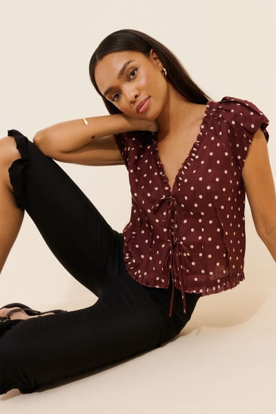 Ruffle Tie-Front Linen Top | Nuuly