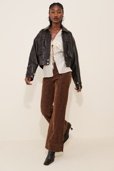 Cropped Faux Leather Bomber Jacket | Nuuly