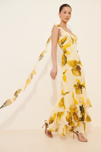 ollari sheer chiffon ruffle maxi slip dress Slip Dresses