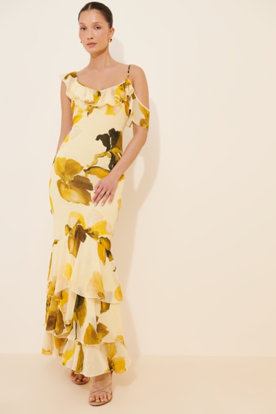 chiffon ruffle slip dress Plus Floral Chiffon Ruffle Detail Maxi Slip Dress