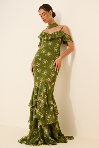 bhldn ruffle chiffon maxi dress BHLDN Ruffle Chiffon Maxi Dress