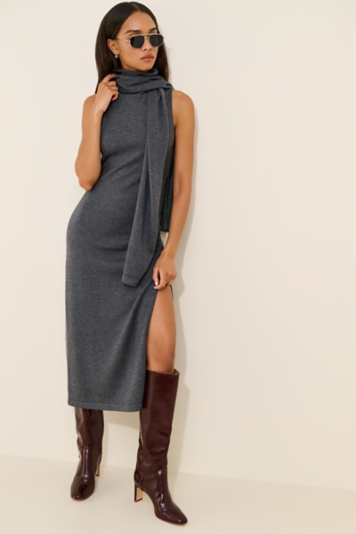 knit dress with scarf Shyanne Scarf-Neck winter sweater dress outfits