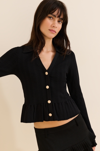 Crinkle Knit Pointelle Peplum Top | Nuuly