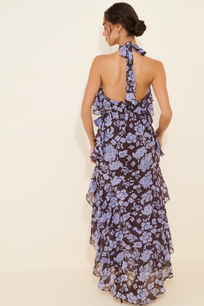 lana ruffle tiered halter dress Layered Maxi blazer-jacket