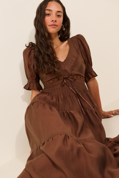 brown tiered midi dress Sweetheart Neck Amelie Color:Diamond Club-Misty Pink Silhouette:TRAPEZE Can I wear my weather occasions such as