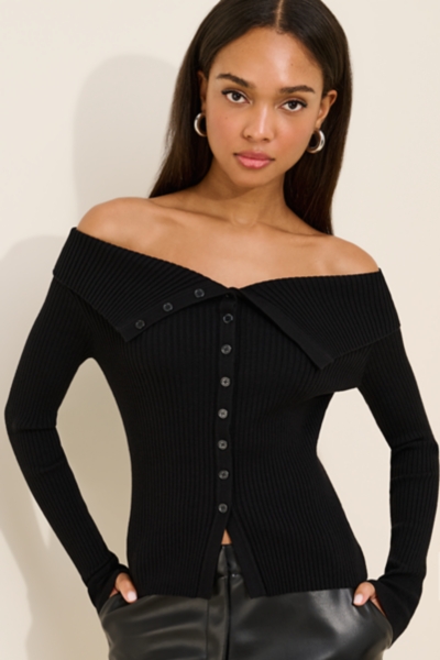 Linnea Button-Down Off-Shoulder Sweater | Nuuly