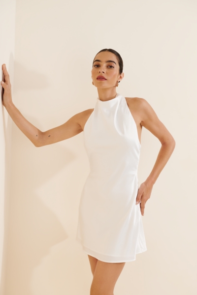 satin halter mini dress white Angelina Art Silk