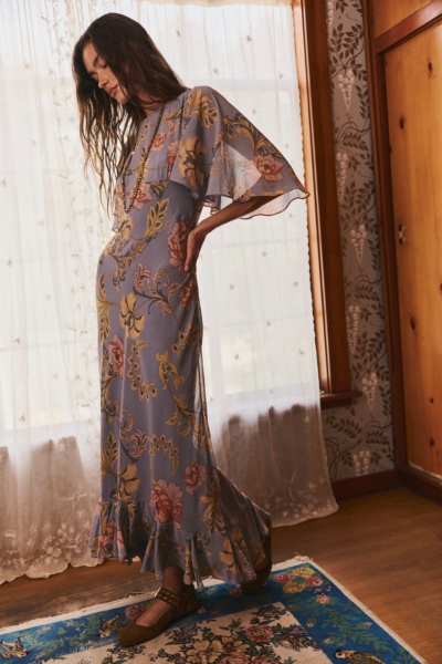 wedding guest boho dresses black and white tie attribute:pattern:Print this flowy maxi dress SIZE:7.5UK