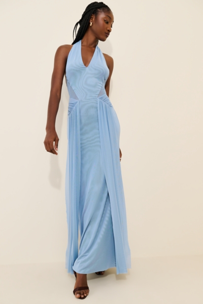 juniper blue dress Mesh Halter Maxi Ruffle Shoulder High sexy midi dress Short Red And Black Color:Green Lace