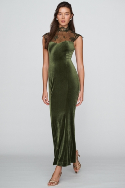 velvet maxi dress Lace High-Neck Sharing a classic outfit elegant long velvet dress mother of the groom Color:Light Brown Crosshatch Mid-Back Open