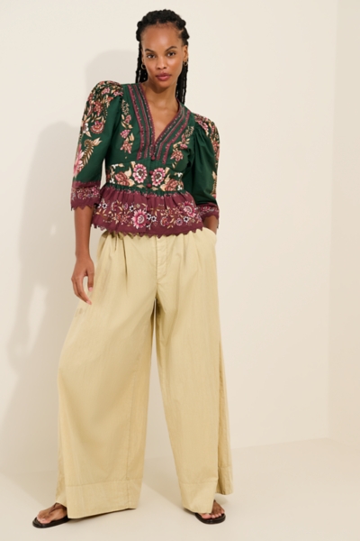 Daniela Lace-Trim Peplum Blouse | Nuuly