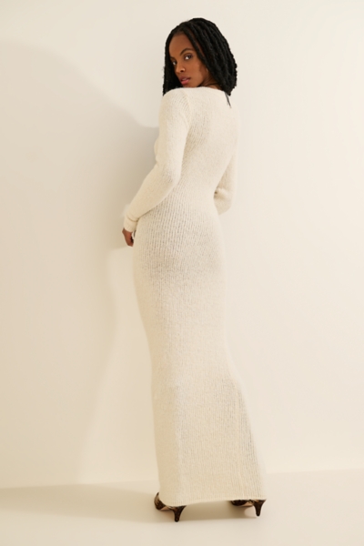 ribbed knit long dress Long-Sleeve Maxi Cream