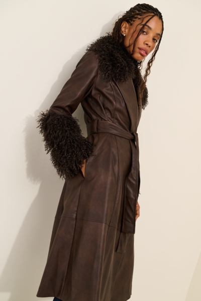 Faux Leather Fur Trim Trench Coat | Nuuly