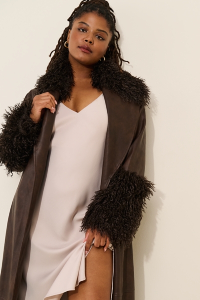 Faux Leather Fur Trim Trench Coat | Nuuly