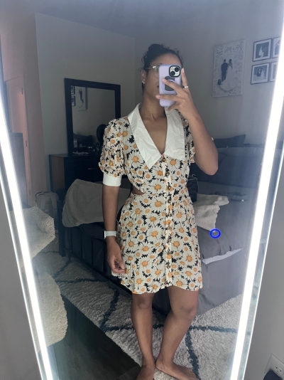Puff Sleeve Printed Cutout Mini Dress | Nuuly