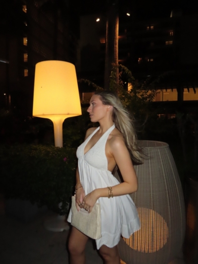 Iris Smocked Plunging V-Neckline Halter Mini Dress | Nuuly