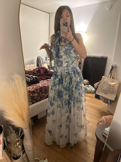 Kendall High-Neck Scarf Floral Organza Maxi Dress | Nuuly