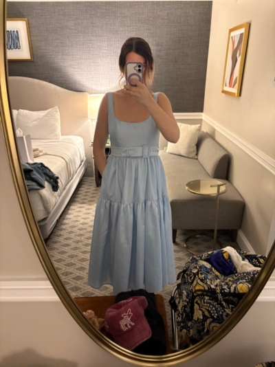 light blue silk dress midi Sancia Linen Corset Midi Dress