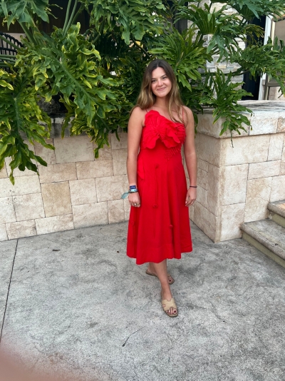knee length dresses for ladies Porcelain Garden Red Midi Dress main image 1