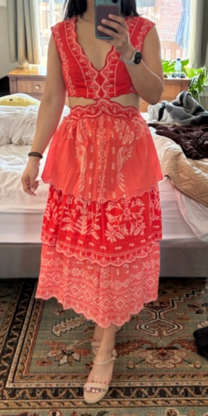 farm rio x anthropologie eyelet tiered ruffle midi dress Eyelet Tiered Ruffle Midi Dress