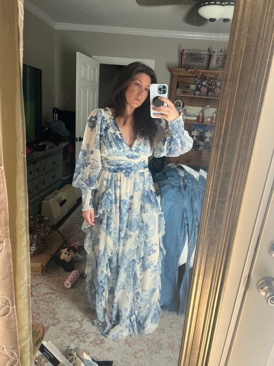 knee length dresses for ladies Duntery Bridesmaid Dress Long Sleeves Chiffon A-Line Maxi Dress, Flamingo
