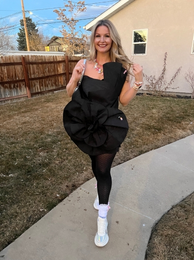 black mini dress with white bow in back Viktor&Rolf Black Pussy Bow Circle Organza Mini Dress
