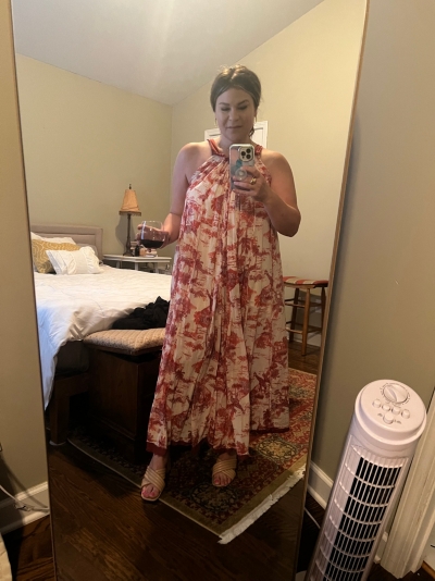 chinese dress ladies Tropical Tapestry Off-White Halter Neck Maxi Dress