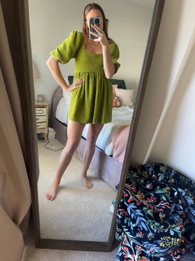 knee length dresses for ladies Cue The Cocktails Corduroy Mini Dress in Hunter Green – Impressions Online  Boutique main image 1