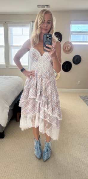 the bobbi asymmetrical ruffle tiered midi dress Asymmetrical Tiered Ruffle Midi Dress