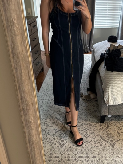 Front-Zip Halter Denim Midi Dress | Nuuly