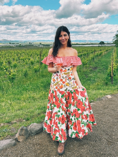 knee length dresses for ladies Moonlit Ruffled Printed Off Shoulder Maxi Dress | 4 colors main image 0