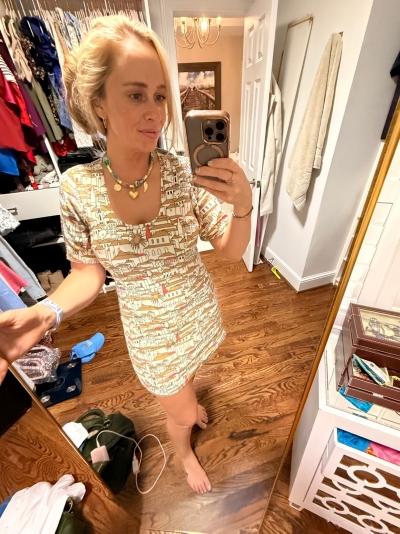 Short-Sleeve Crew-Neck Linen Printed Mini Dress | Nuuly