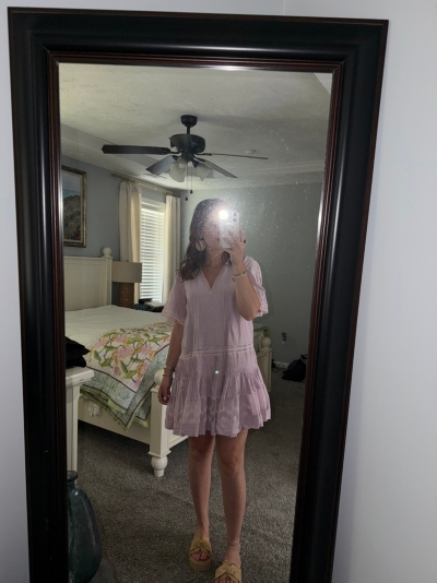 short sleeve v neck pintuck swing tunic dress Maeve Short Sleeve V-Neck Pintuck Swing Tunic Dress