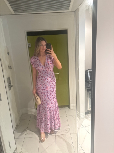 Eva Flutter-Sleeve Plunge V-Neck Maxi Dress | Nuuly