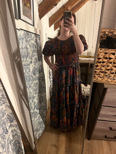 Short-Sleeve Crew-Neck Tiered A-Line Maxi Dress
