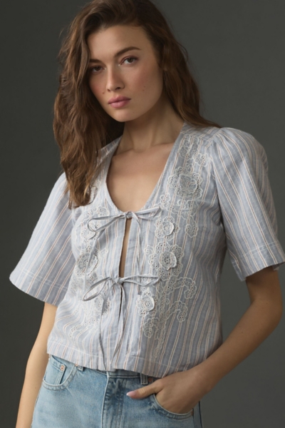 Short-Sleeve Boxy Tie-Front Top | Nuuly