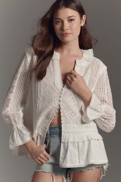 【完売品】Fionna Lace Blouse herlipto Lace-Inset Tunic Blouse | Nuuly