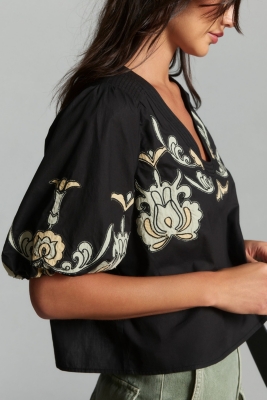 Anthropologie Black Floral Balloon Sleeve Blouse popular XS NWT