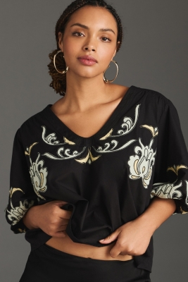 Embroidered Balloon-Sleeve Blouse | Nuuly