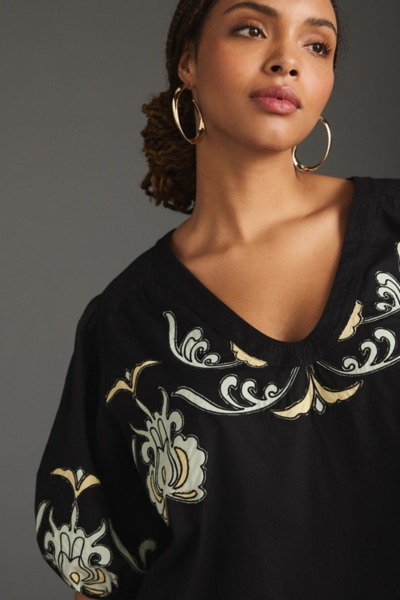 Embroidered Balloon-Sleeve Blouse | Nuuly
