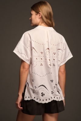 Short-Sleeve Boxy Eyelet Popover Blouse