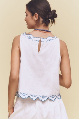 Embroidered Scallop-Hem Blouse