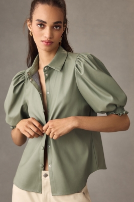 Puff-Sleeve Vegan Leather Blouse | Nuuly