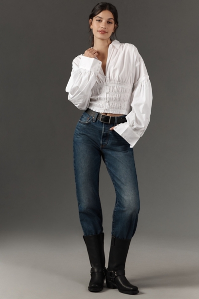Balloon-Sleeve Collared Shirred Blouse | Nuuly