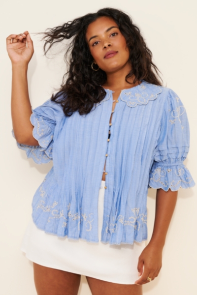 Short-Sleeve Collared Pleated Blouse | Nuuly